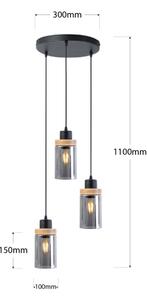 Lampadario sospeso su cavo WOODNEST 3xE27/15W/230V pino/nero fumé