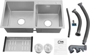 Lavello da cucina, doppia vasca, acciaio inossidabile resistente, argento chiaro