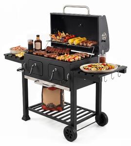 Barbecue a carbone KOMFOTTEU con ruote, completo di copertura per terrazza e picnic | Griglia da esterno mobile con 2 tavolini laterali, termometro e griglia. Robusto barbecue a carbone, ideale per cucinare all'aperto in giardino