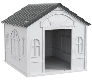 Casetta per Cani da Esterno 84,2x98,2x82 cm con Tetto Inclinato in PP Impermeabile Grigio