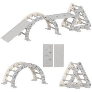 AIYAPLAY Struttura da arrampicata 5 in 1 con scivolo, arco da arrampicata, rampa doppia, per bambini di 18-48 mesi, Grigio e Bianco | Aosom Italy
