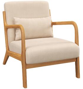 Poltrona in Stile Scandinavo 61x78x76 cm Struttura in Legno Rivestimento in Velluto Beige