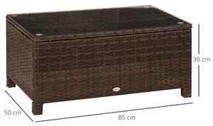 Outsunny Tavolino da Giardino Esterno Piano in Vetro Temperato 5mm, Rattan, 85 x 50 x 39 cm Brown color 85x50x39cm
