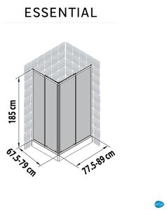 Box doccia rettangolare scorrevole Essential 70 x 90 cm, H 185 cm in vetro, spessore 4 mm trasparente cromato