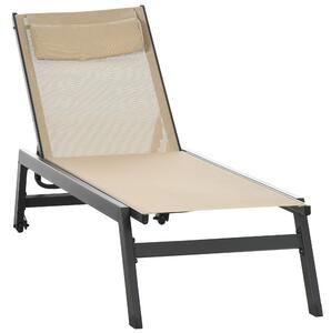 Outsunny Lettino prendisole in alluminio e textilene con ruote e poggiatesta schienale regolabile kaki