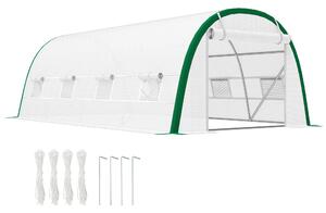 Outsunny Serra da Giardino a Tunnel 18 m² dim con 8 finestre, Zip Arrotolabile, Acciaio zincato, Telo PE, 6L x 3l x 2H m, Bianco | Aosom Italy