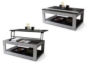 LUSSO Nero Opaco/Cemento Millennium - MODERNO TAVOLINO CON PIANO SOLLEVABILE + PORTAOGGETTI + MENSOLA (CON ROTELLE!)