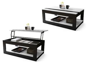 LUSSO Bianco Opaco/Nero Opaco - MODERNO TAVOLINO CON PIANO SOLLEVABILE + PORTAOGGETTI + MENSOLA (CON ROTELLE!)