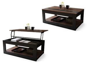 LUSSO Rovere Marrone/Nero Opaco - MODERNO TAVOLINO CON PIANO SOLLEVABILE + PORTAOGGETTI + MENSOLA (CON ROTELLE!)