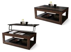 LUSSO Nero Opaco/Rovere Marrone - MODERNO TAVOLINO CON PIANO SOLLEVABILE + PORTAOGGETTI + MENSOLA (CON ROTELLE!)