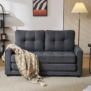 Divano Letto Matrimoniale Convertibile in Design Moderno con Cuscini Doppio Strato e Tasche Laterali, Divano Letto 2 Posti Sfoderabile, Grigio Scuro