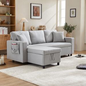 Divano Letto Multifunzione a L con Chaise Lounge Reversibile, Scomparto Nascosto, Contenitore, Moderno, Divano Letto Angolare a 3 Posti, Grigio Chiaro