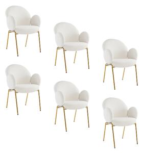 Set di 6 Sedie Imbottite per Sala da Pranzo in Tessuto Teddy con Schienale Alto e Gambe in Metallo, 66x49,5x90 cm, Bianco