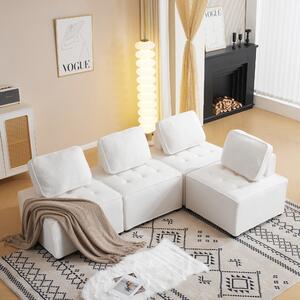 Divano Modulare per Soggiorno in Velluto Teddy, Componibile e Confortevole, Supporta fino a 150 kg, 76x73x76 cm - Poltrone Sofa Divani, Bianco