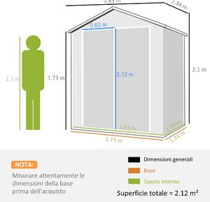Outsunny Casetta da Giardino con Finestra e Doppia Porta, in Alluminio e PP, 183x134x210 cm, Grigio