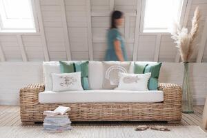 Divano+cuscino 3 persone Rattan/tessuto Naturale/Bianco