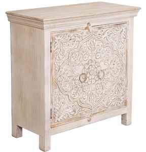 MOBILE DA INGRESSO IN LEGNO DI MANGO 2 ANTE INTAGLIATE BIANCO DECA LL68361 (8472)