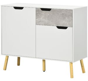 HOMCOM Mobile da Salotto con 2 Armadietti a 2 Ante e Cassetto, Credenza Moderna in Truciolato e Legno di Pino, 98x39x81.5 cm, Grigio e Bianco|Aosom