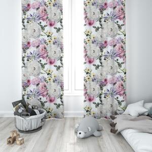 Tenda su anelli 140x250 cm bianco, fiori