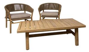 SET TAVOLINO IN LEGNO DI ACACIA + 2 POLTRONE IN CORDA DI ACACIA E PANAMA