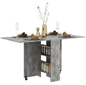 HOMCOM Tavolo Pieghevole in Legno per 4-6 Persone con Ruote, 75x140x74cm, Grigio|Aosom