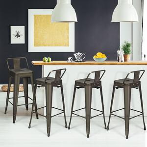 Costway 4 Sedie vintage in metallo da pranzo con schienale robusto, Sedie per cucina laterali impilabili Grigio
