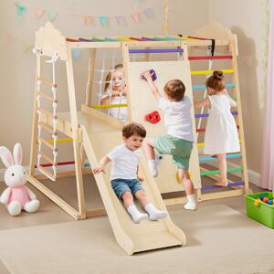 Costway Palestra da interno 8-in-1 con scivolo rimovibile, Giocattoli da arrampicata in legno per bambini 3+ anni Multicolore