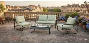 PROLOISIRS XERES: Set lounge per 4 persone, composto da 4 elementi con cuscini, colore grafite, e tavolino in vetro