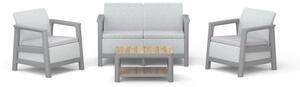 Set da salotto esterno Keter SCANDI LINEA per 4 persone: divano a 2 posti, 2 poltrone e tavolino, struttura color tortora, cuscini color beige