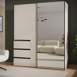 Armadio - 2 ante scorrevoli 3 cassetti - Decorazione Sabbia e specchio - L170,3 x P61,2 x H200,5 cm - WINN 2