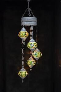 Lampada a sospensione con 5 sfere colorate in vetro verde con motivo a mosaico dai toni pastello, lampada da soffitto in stile marocchino, lunga 120 cm