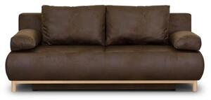 Divano letto a 3 posti MIKA - Tessuto in pelle vintage marrone scuro - Con contenitore - 192 x 84 x 93 cm