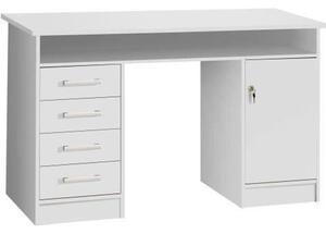 Scrivania ALICANTE Key, 1 anta, 4 cassetti - Decoro in carta bianca - L 126 x P 55 x H 76 cm
