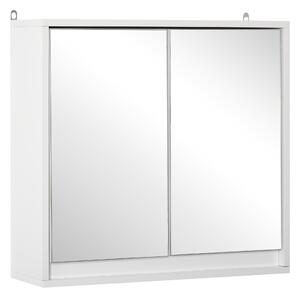 HOMCOM Armadietto Bagno a 2 Ante con Specchiera e Ripiano Regolabile in MDF, 48x14.5x45cm, Bianco