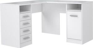 Scrivania angolare TOLEDE 1 anta 4 cassetti - Decorazione carta bianca - L 125 x P 125 x H 75 cm