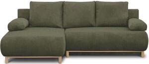 Divano angolare a sinistra - 3 posti - MIKA - Tessuto a coste verde kaki - Contenitore - 192 x 84 x 93 cm