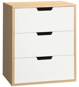 HOMCOM Cassettiera da Ufficio con 3 Cassetti, per Studio, Camera da Letto, Soggiorno, in Legno, 55x45x65.5cm, Bianco e Color Legno|Aosom