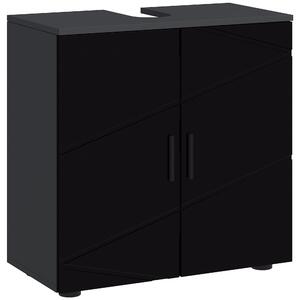 Kleankin Mobile Sottolavabo Bagno in Legno con Armadietto 2 Ante, 60x30x60cm, Nero|Aosom