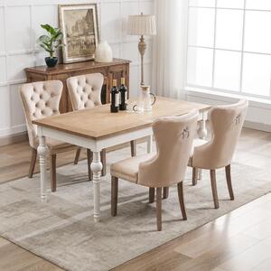 Sedia da pranzo Fortuna Lai (sedia da cucina/soggiorno con esclusivo battente sul retro, 4 pezzi), sedia imbottita con rivestimento a chiodini, gambe in legno massello, rivestimento in velluto, beige