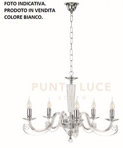 Lampadario cherubini 5 luci bianco e cromo attacco e14 d.82cm