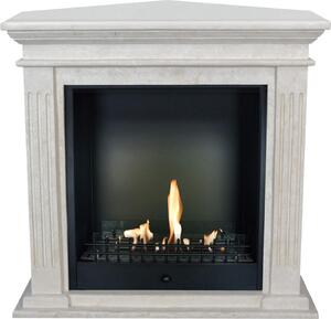 Caminetto a etanolo Xaralyn - Cadiz-Corner BCL - pietra naturale bianca - riscaldamento a 3 kW - caminetto da incasso incluso - caminetto decorativo - caminetto ad angolo