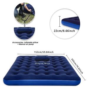 Materasso gonfiabile - Letto matrimoniale gonfiabile - 1,5 x 2 metri - Superficie in velluto - Resistente all'umidità - Adatto per interni, esterni e campeggio - Blu scuro