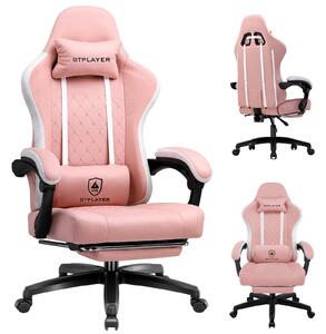 GTPLAYER Sedia da gioco Poltrona ergonomica da gioco Sedia da scrivania PC Gamer Sedia da corsa con superficie in tessuto, cuscino di seduta in piuma con poggiapiedi rosa