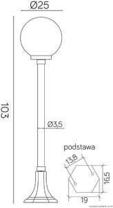 Lampada da giardino 103 cm sfera bianca o fumé 25 cm 1xE27 nero IP43 SU-MA KULE K 5002/2/KP 250