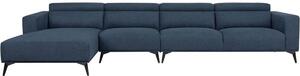 Divano ad angolo componibile - 4 posti - LEONIE - Tessuto blu chambray - Schienali regolabili - 357 x 175 x 75 cm