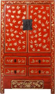 Fine Asianliving Antico armadio nuziale cinese rosso oro dipinto a mano W107xD50xH186cm Armadio cinese Armadio nuziale cinese Mobili orientali Asiatico