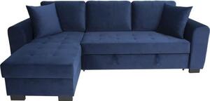 DIVANO ANGOLARE HAMILTON, 4 posti - Tessuto velluto blu - L 245 x P 140 x H 86 - Con contenitore