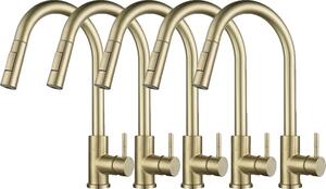 Rubinetto da cucina estraibile, acciaio inox, design girevole, nichel oro 5 pezzi
