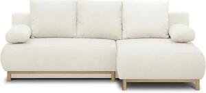Divano angolare destro - 3 posti - MIKA - tessuto bouclé color ecru - contenitore - 192 x 84 x 93 cm