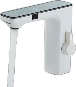 Miscelatore a sensore touch-free per lavabo, display digitale, monocomando, acqua calda e fredda, rubinetto per lavabo bianco